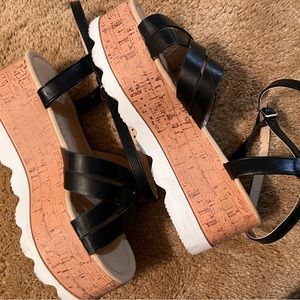 YOKI Black cork platform sandals